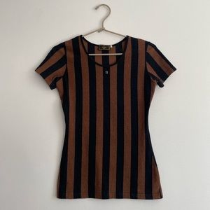 Vintage Fendi logo terry cloth striped T-shirt